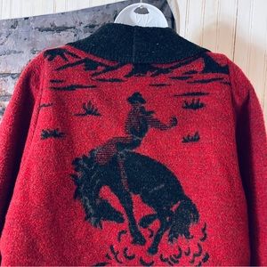 WOODED RIVER CLOTHING CO BUCKING COWBOY WOMEN’S RED COAT, LARGE